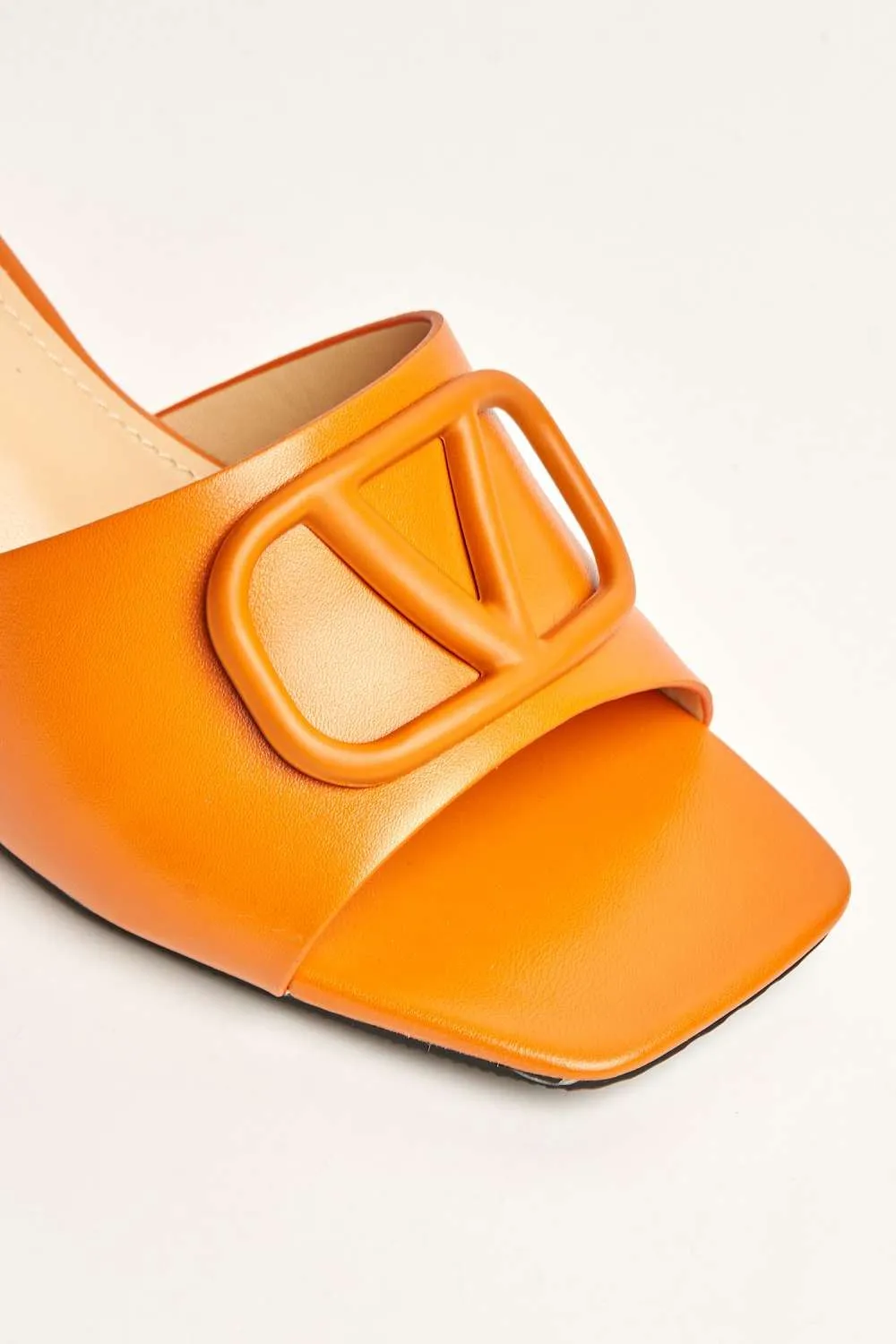 Heidi V Brooch Detail Wedge Mules in Orange