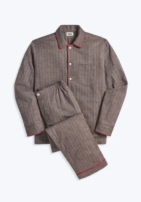 Henry Pajama Set in Brown Herringbone Flannel