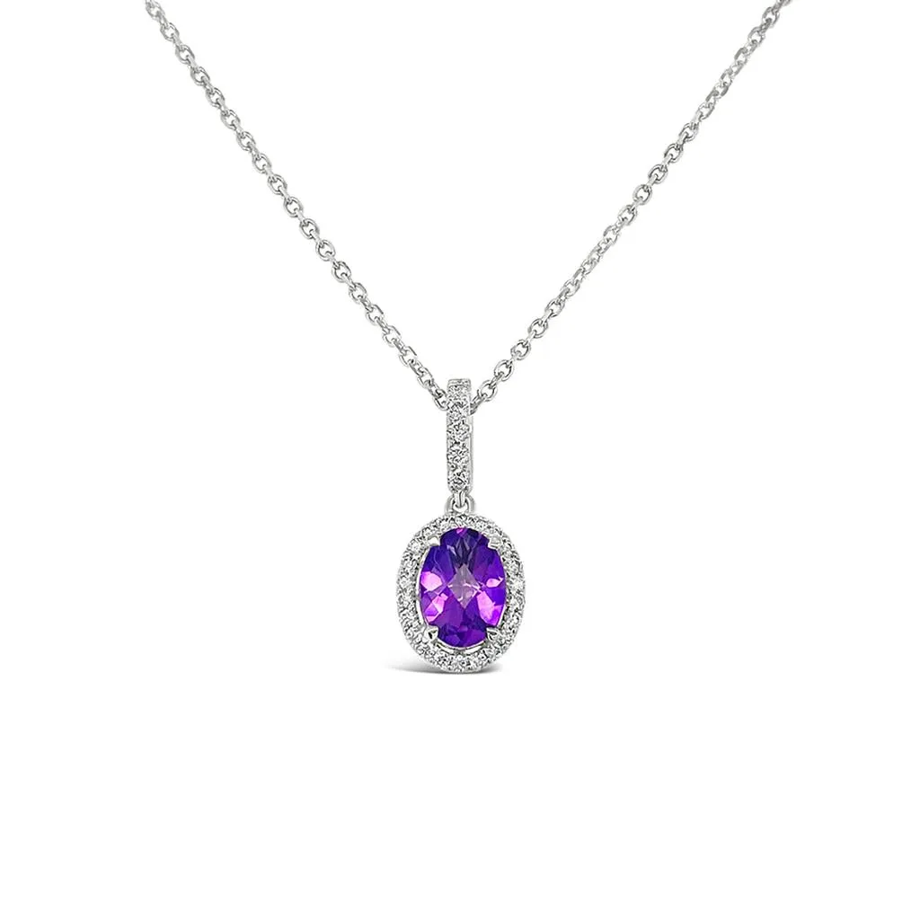 Irisa by Martin Binder Oval Amethyst & Diamond Halo Necklace