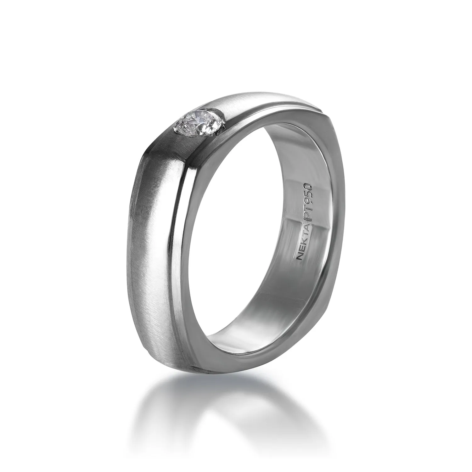 Kyra 0.25 Carat Round Brilliant Diamond Square Men’s Wedding Band in Platinum