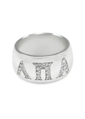 Lambda Pi Alpha sterling silver dome ring with greek letters and CZs