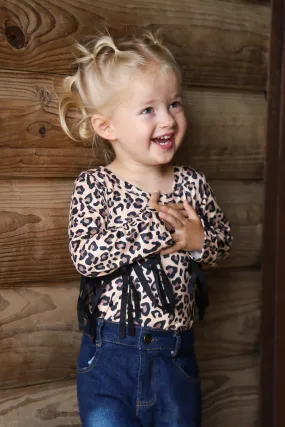 LEOPARD BLACK FRINGE INFANT / TODDLER BODYSUIT