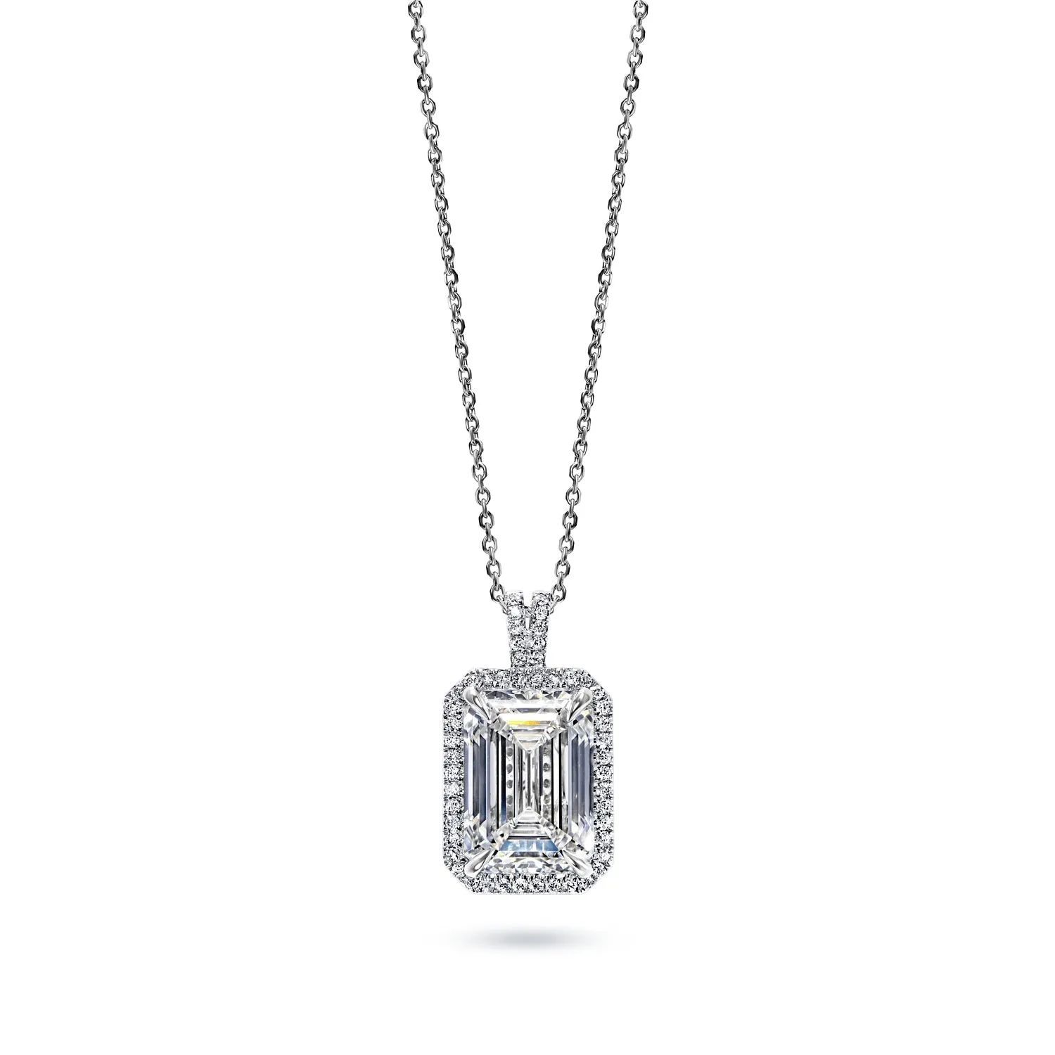 Lucyle 8 Carat F VVS2 Emerald Cut Diamond Pendant Necklace in 14k & 18k White Gold  By Mike Nekta