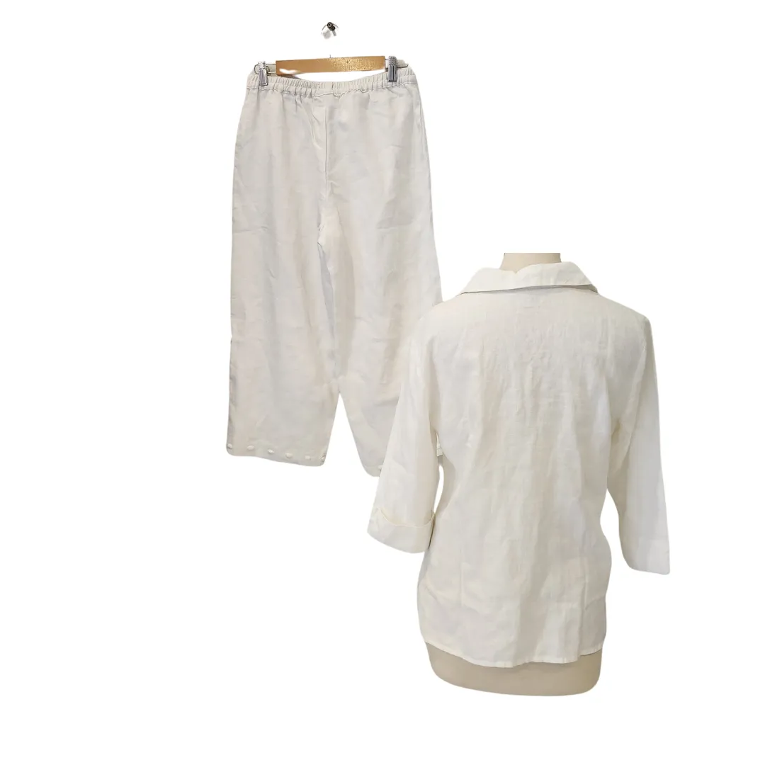 M Collection White Linen Bead-details Tunic Set | Brand New |