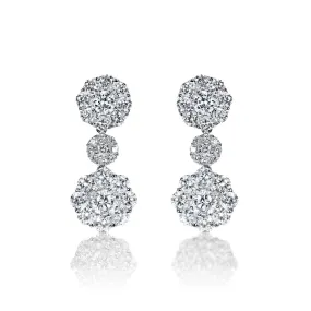 Maliyah 4 Carat Round Brilliant Diamond Drop Earrings in 18k White Gold