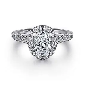 Mounting Only, 14K White Gold Oval Halo Diamond Engagement Ring