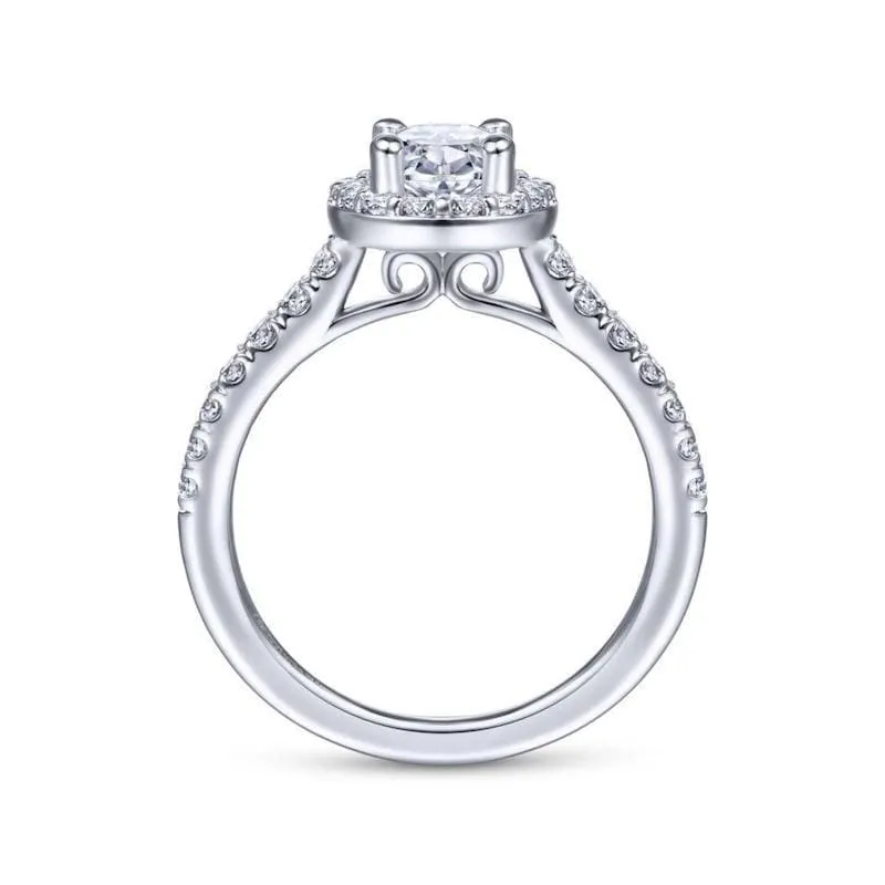 Mounting Only, 14K White Gold Oval Halo Diamond Engagement Ring