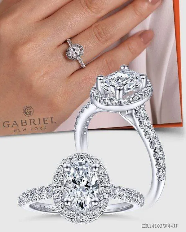 Mounting Only, 14K White Gold Oval Halo Diamond Engagement Ring