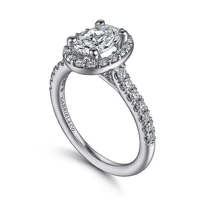 Mounting Only, 14K White Gold Oval Halo Diamond Engagement Ring