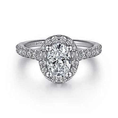 Mounting Only, 14K White Gold Oval Halo Diamond Engagement Ring