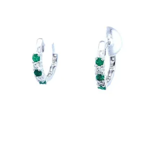 Mountz Collection Emerald and Diamond Huggie Earrings in 14K White Gold