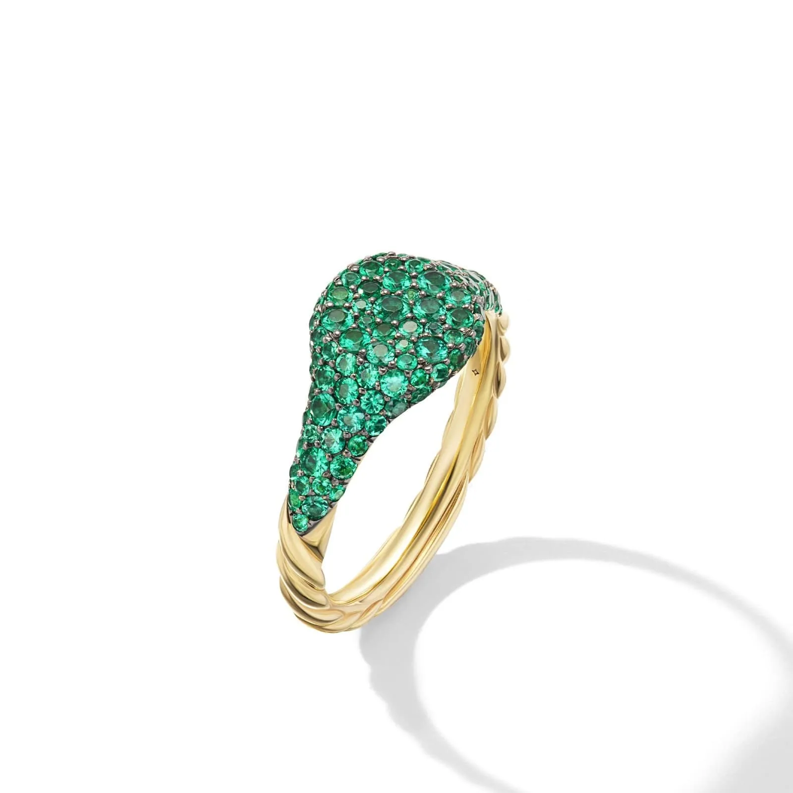 Petite Pavé Pinky Ring in 18K Yellow Gold with Emeralds, 7mm