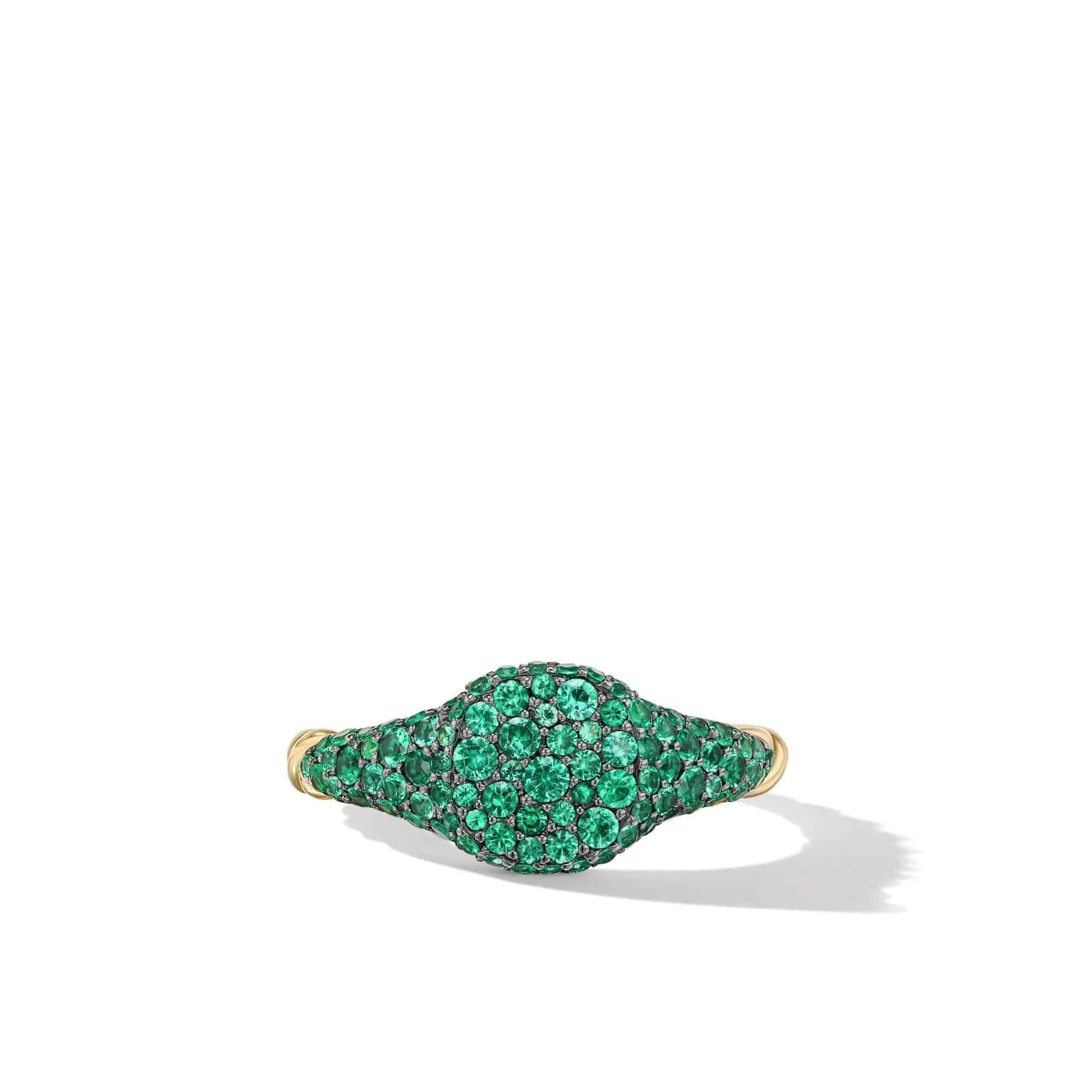 Petite Pavé Pinky Ring in 18K Yellow Gold with Emeralds, 7mm