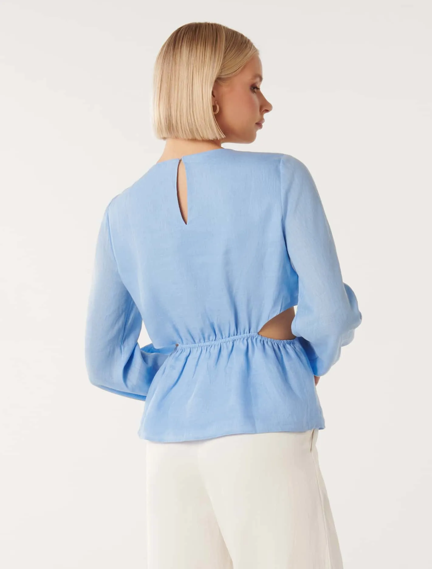 Ria Ring Detail Cutout Linen Top