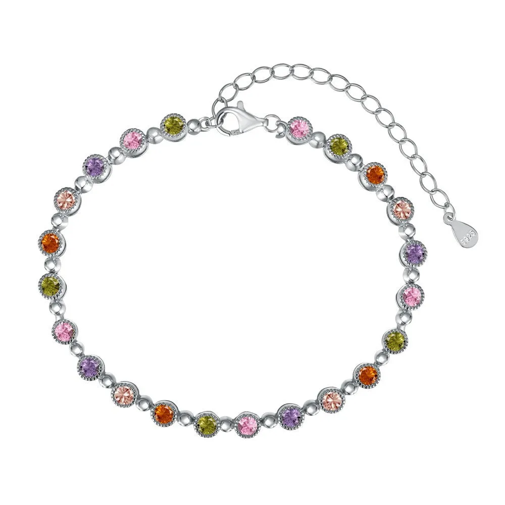 S925 Sterling Silver Rainbow Tennis Bracelet