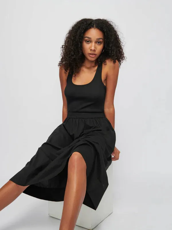 SADELLE CLEAN COMBO MIDI DRESS (JET BLACK) - NATION