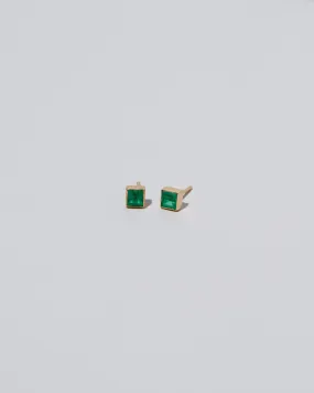 Square Frame Stud Earrings - Emerald