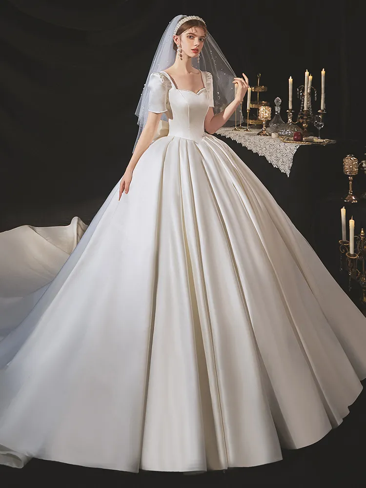 The Lecasa Wedding Bridal Short Sleeve Gown