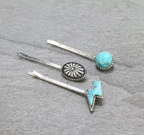 Turquoise stone BOBBY PIN SET