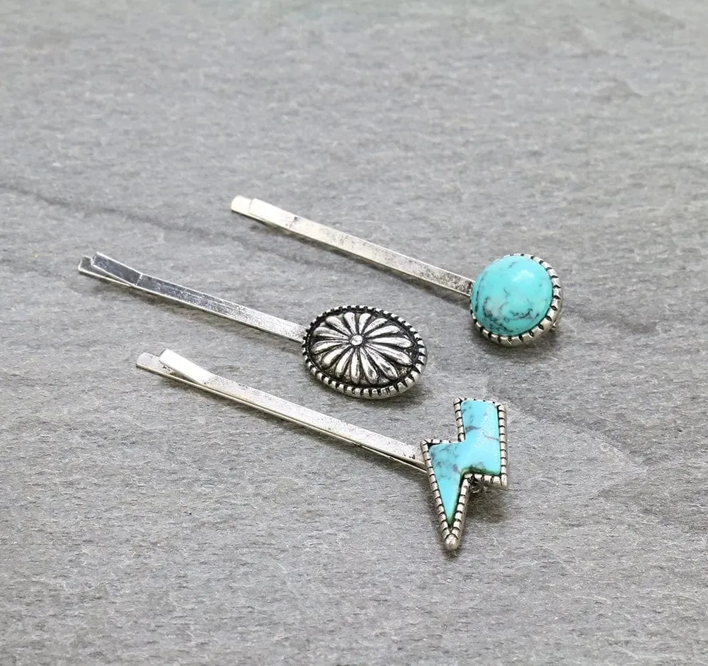 Turquoise stone BOBBY PIN SET