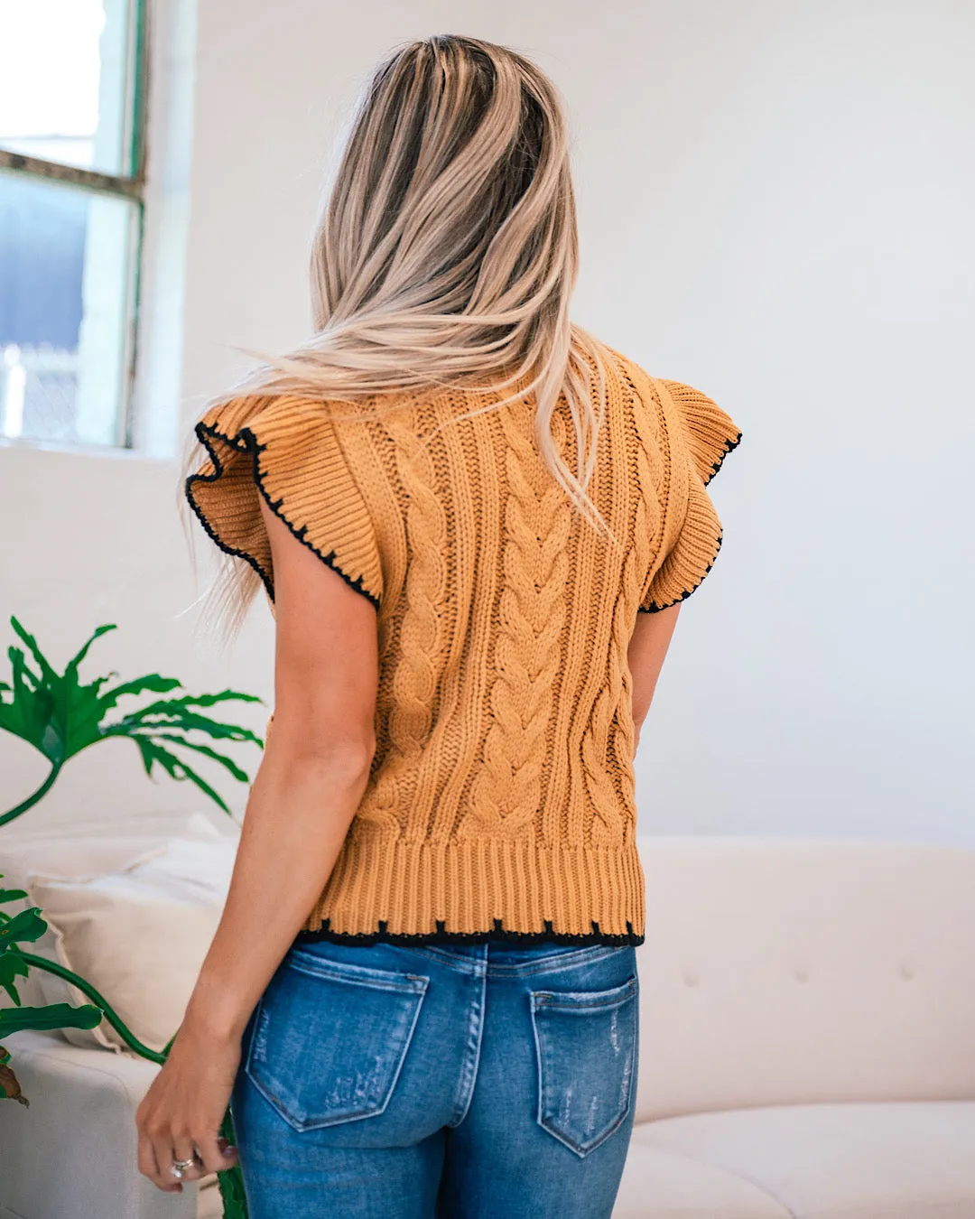 Veronica Black Trim Short Sleeve Sweater - Butterscotch