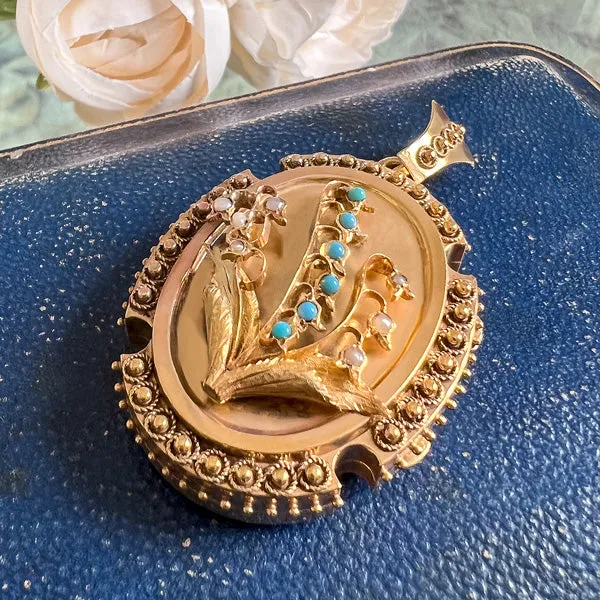 Victorian Turquoise & Pearl Lily of the Valley Locket