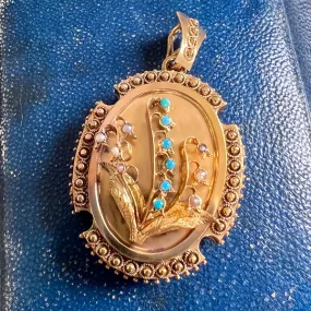 Victorian Turquoise & Pearl Lily of the Valley Locket