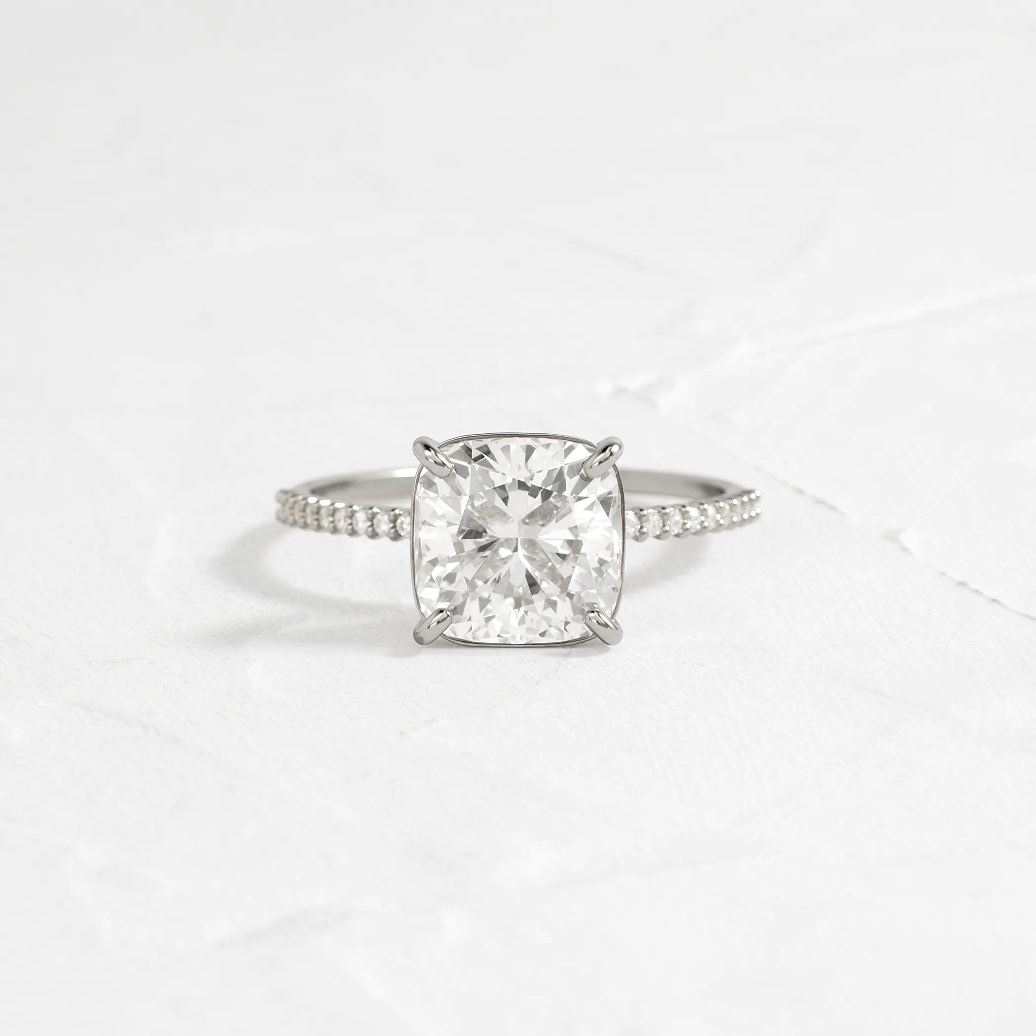 Whisper Ring with Pave Band, Cushion Cut