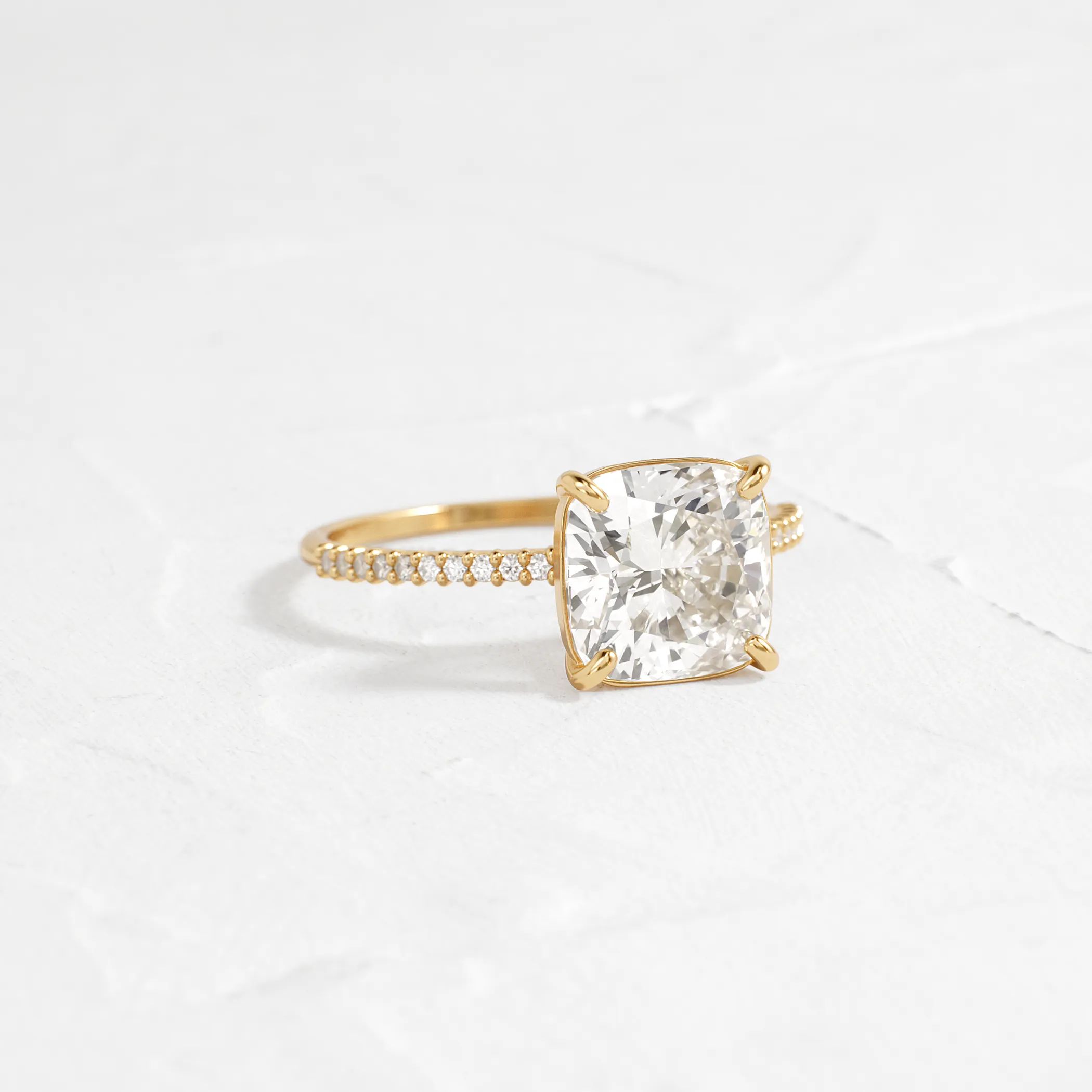 Whisper Ring with Pave Band, Cushion Cut