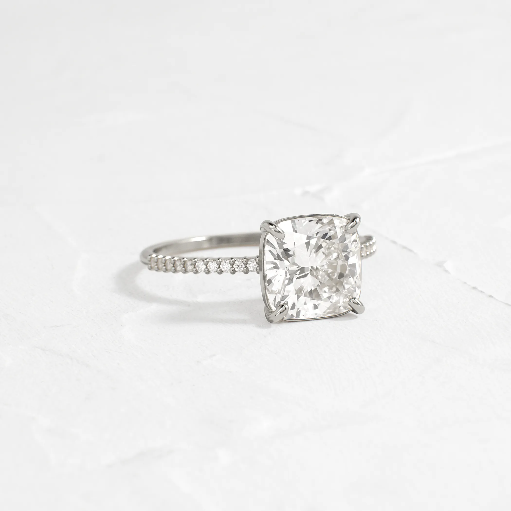 Whisper Ring with Pave Band, Cushion Cut