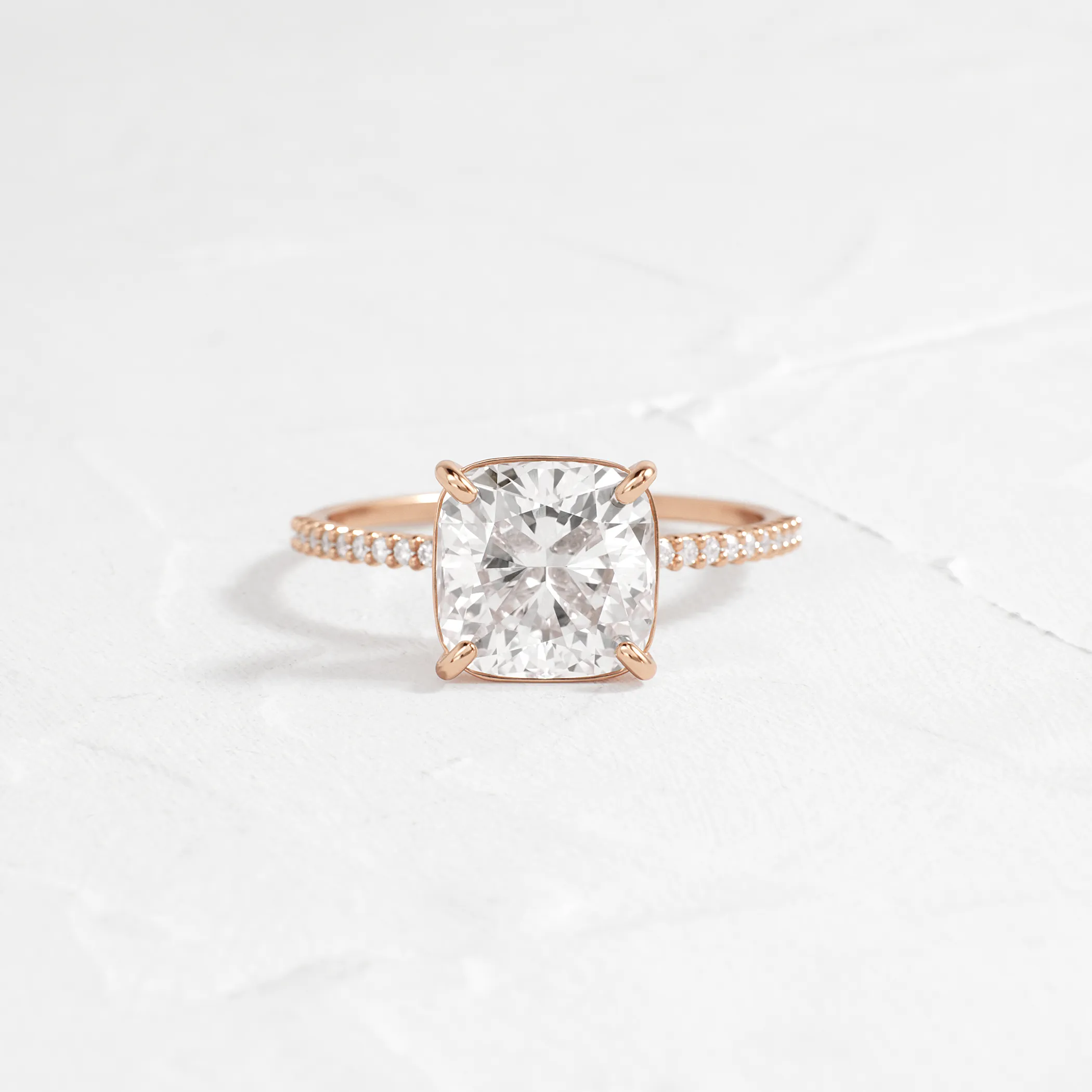 Whisper Ring with Pave Band, Cushion Cut