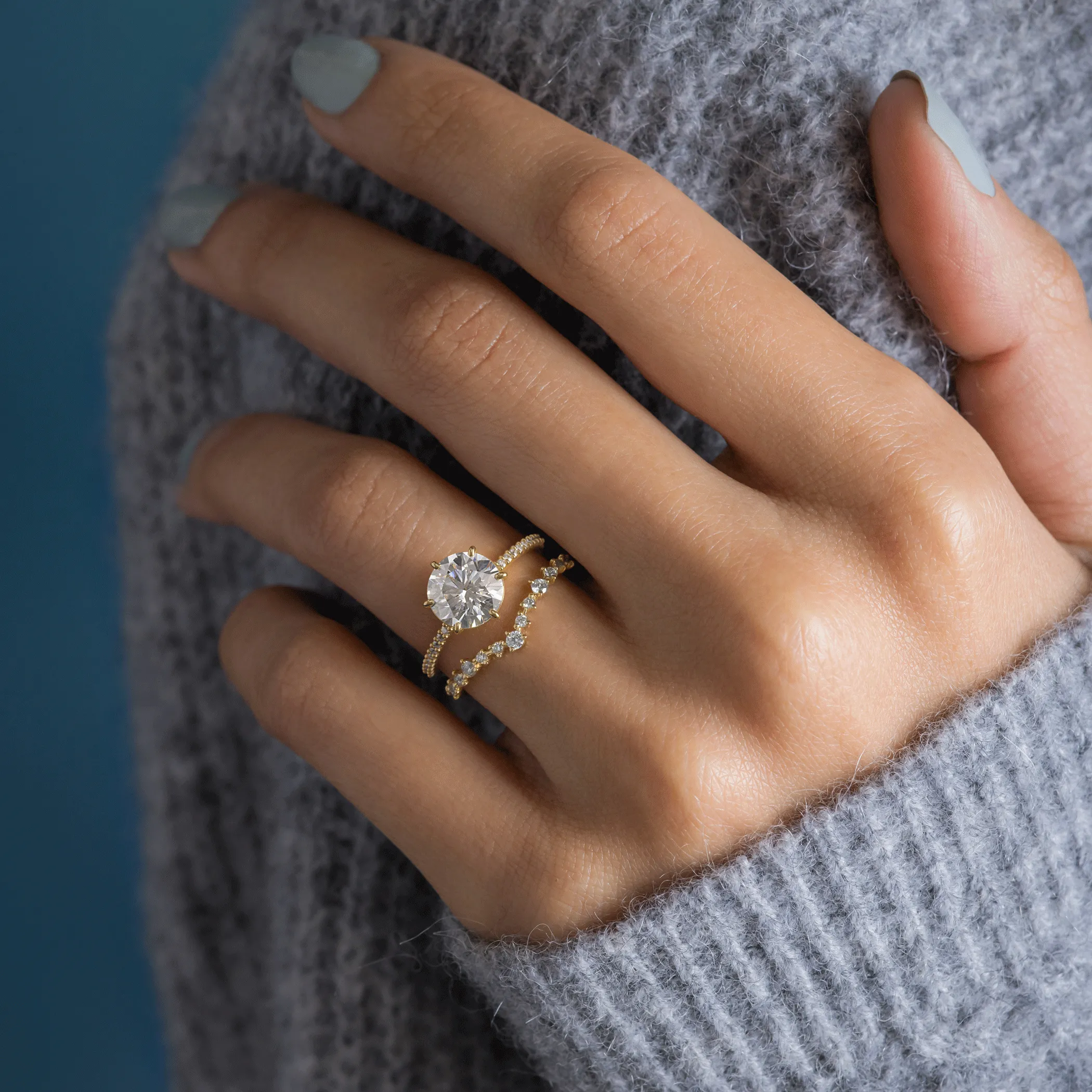 Whisper Ring with Pave Band, Round Cut