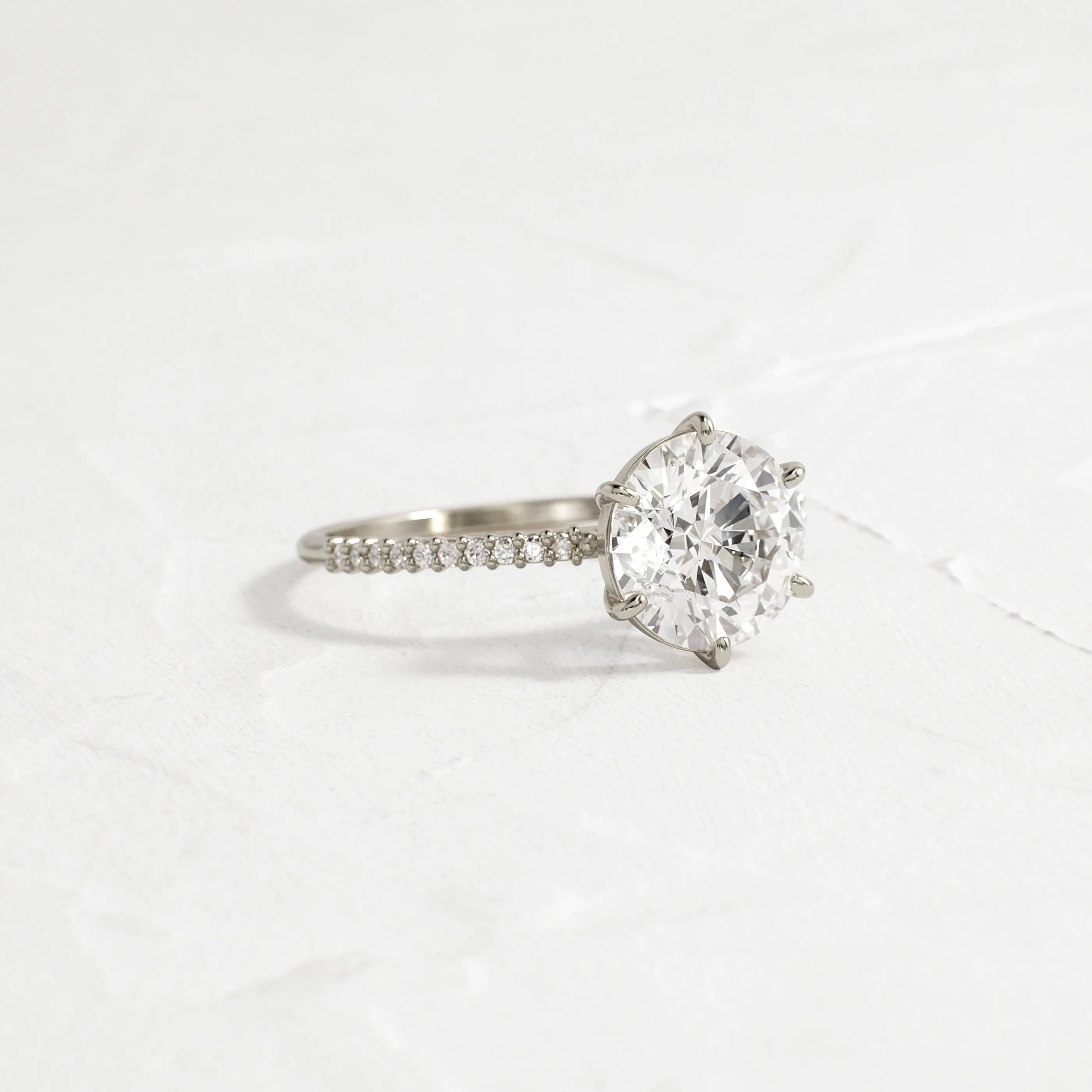 Whisper Ring with Pave Band, Round Cut