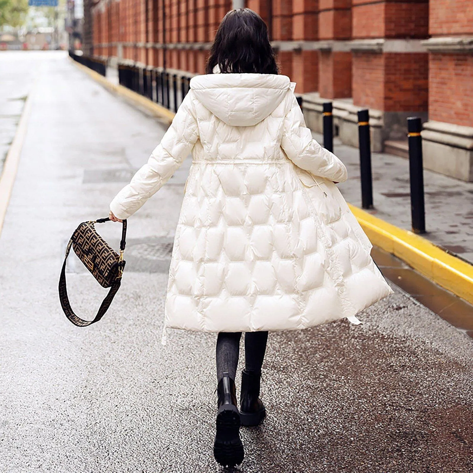 Women's Down coat,Hooded Quilted down jacket,White down coat,Hooded Down & Feather Jacket,Black Down Coat,Winter coat,Warm Puffy Coat