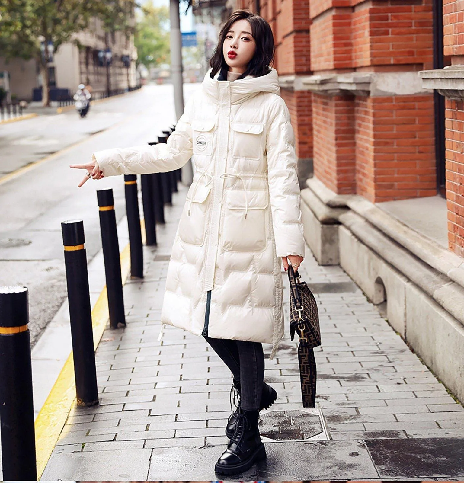 Women's Down coat,Hooded Quilted down jacket,White down coat,Hooded Down & Feather Jacket,Black Down Coat,Winter coat,Warm Puffy Coat