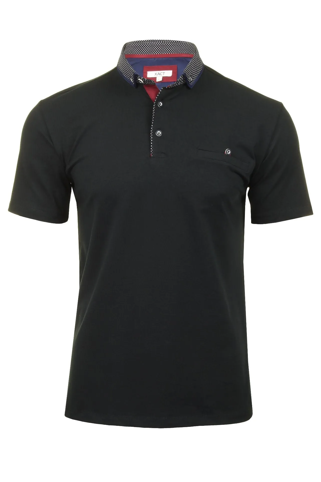 Xact Mens Short Sleeved Polo Shirt with Contrast Collar & Button Down Collar