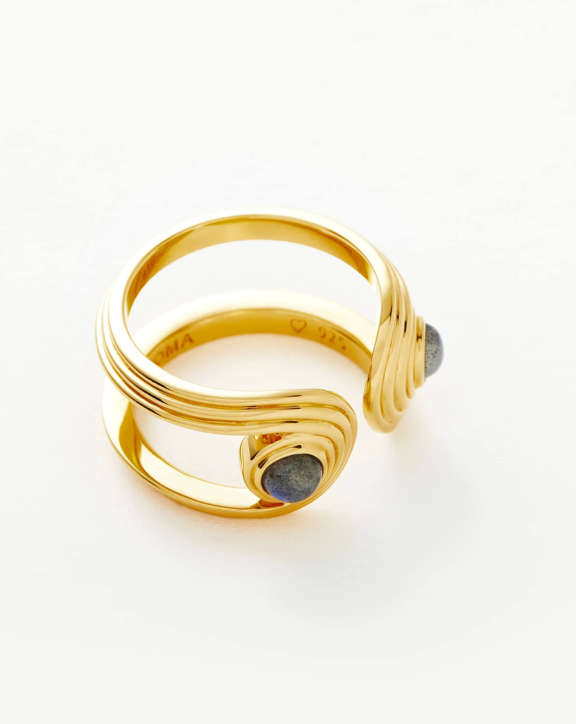 Zenyu Link Gemstone Open Ring | 18ct Gold Plated Vermeil/Labradorite