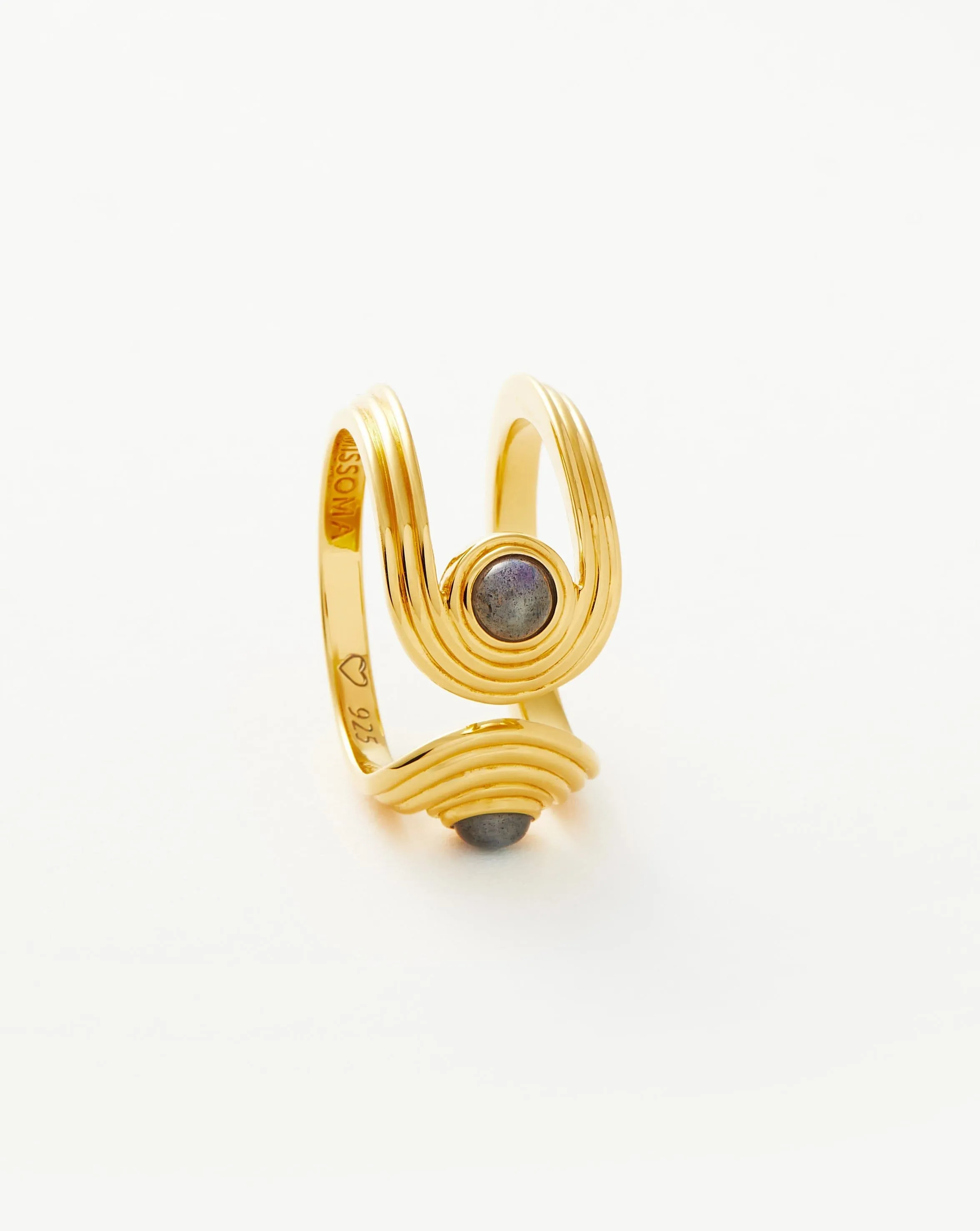 Zenyu Link Gemstone Open Ring | 18ct Gold Plated Vermeil/Labradorite